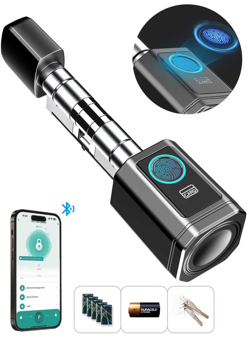 الينك أسطوانة القفل الذكي من A-Link - مع تقنية بلوتوث "Tuya" - تفتح عن طريق البصمة / البطاقة الذكية / التطبيق عن بُعد، مع قلب قفل قابل للإزالة مناسب للمستأجرين (بدون استبدال القفل بالكامل) للأبواب الأمنية / الخشبية (بسماكة 40-100 مم) - Image 1